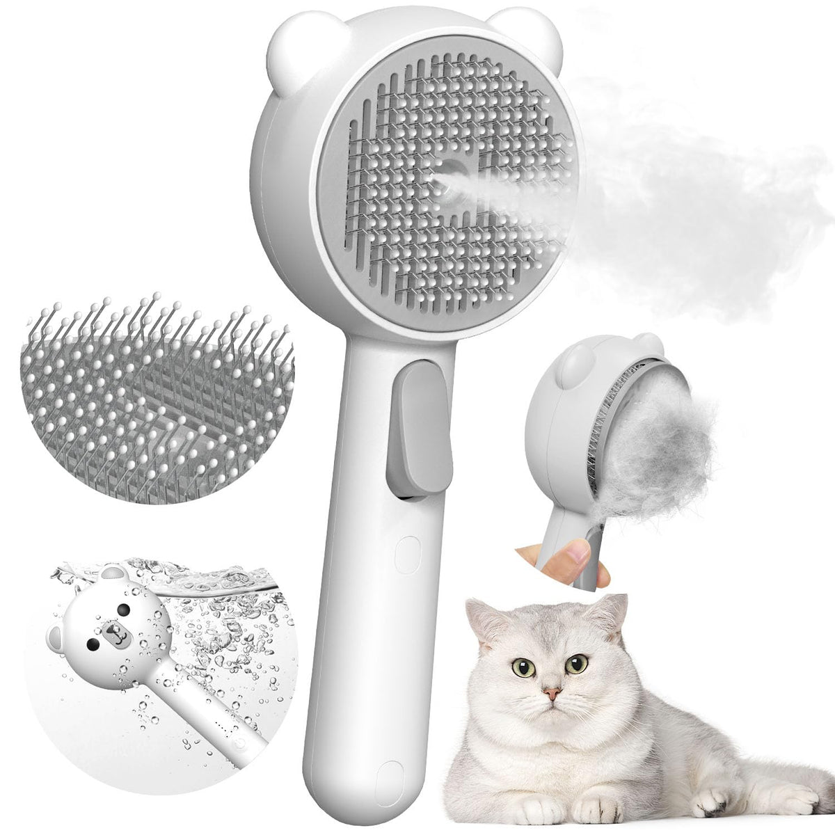 Cepillo de vapor para gatos con 2 niveles de pulverización y botón...