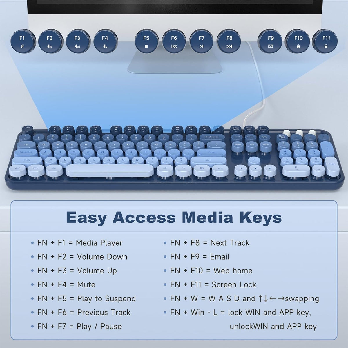 Dilter Teclado con cable, teclados de máquina de escribir de tamaño...