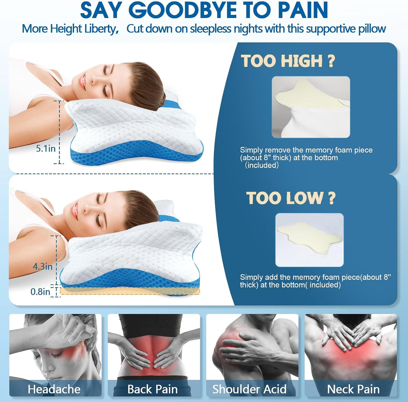 CHxxy Almohadas de espuma viscoelástica, almohada cervical para ali...