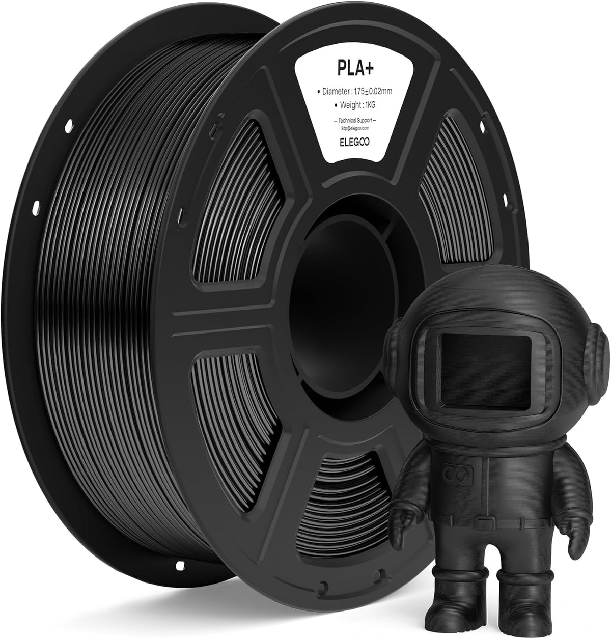 ELEGOO PLA+ Filamento para impresora 3D de 0.07 in, color negro, 2....