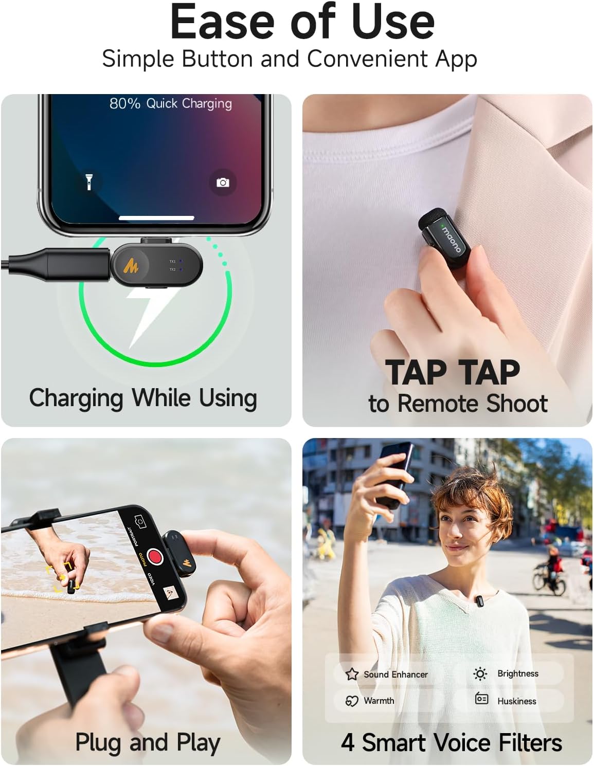 Micrófono inalámbrico MAONO T1 para iPhone\/Android (conjunto combi...