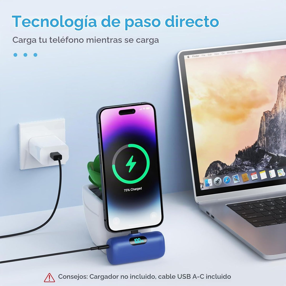 Mini cargador portátil USB C, batería mejorada de carga rápida PD d...