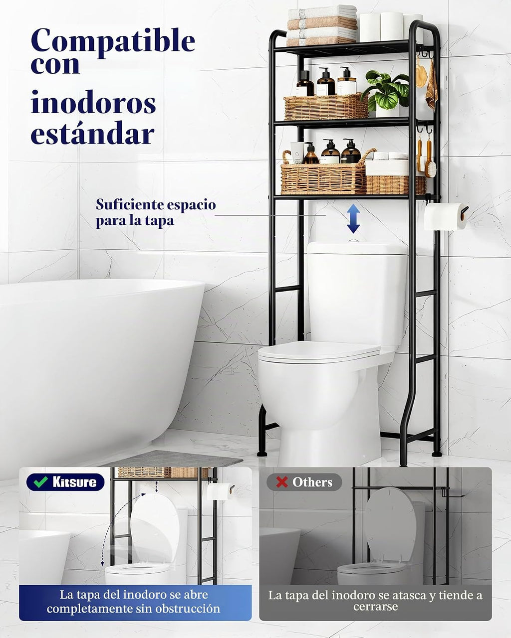 Kitsure Estante de almacenamiento sobre el inodoro, estante organiz...