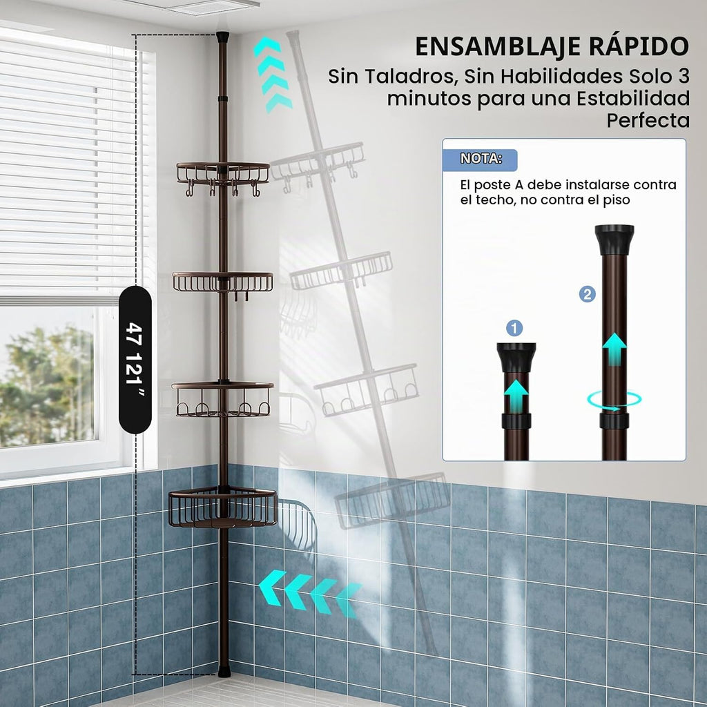 Organizador de Esquina para Ducha con Poste de Tensión: Organizador...