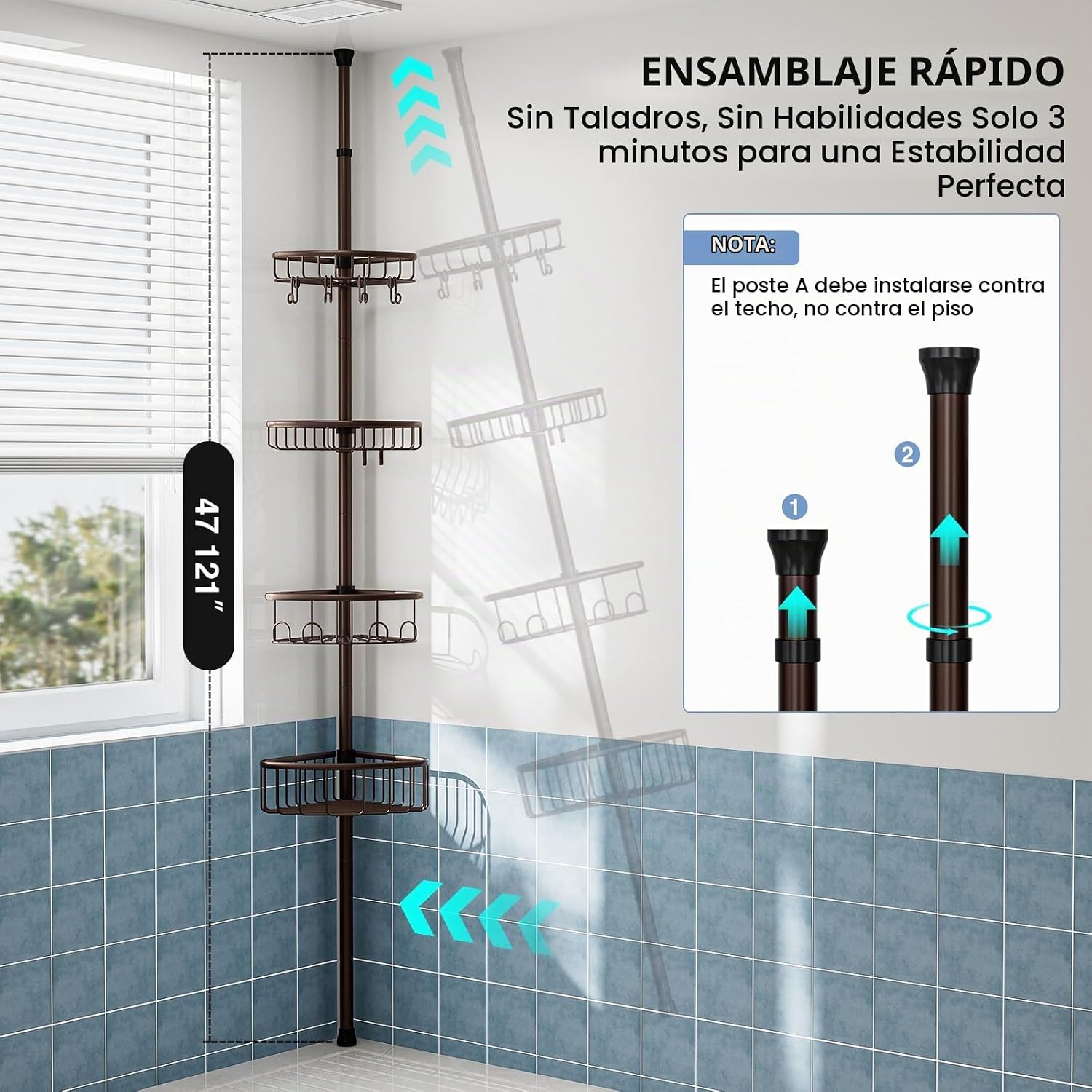 Organizador de Esquina para Ducha con Poste de Tensión: Organizador...