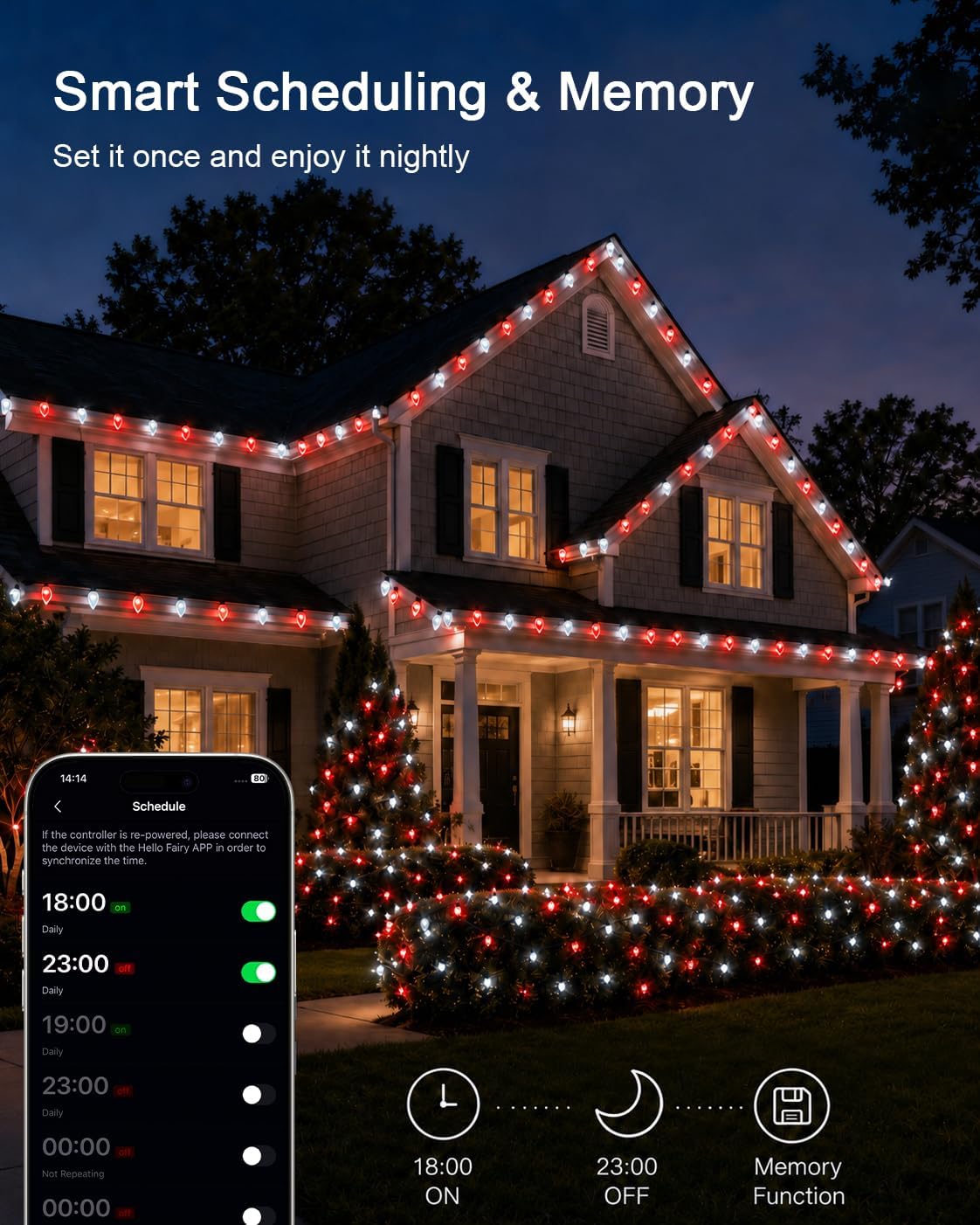 39FT 50LED Smart C9 luces de Navidad al aire libre, luz de cadena R...