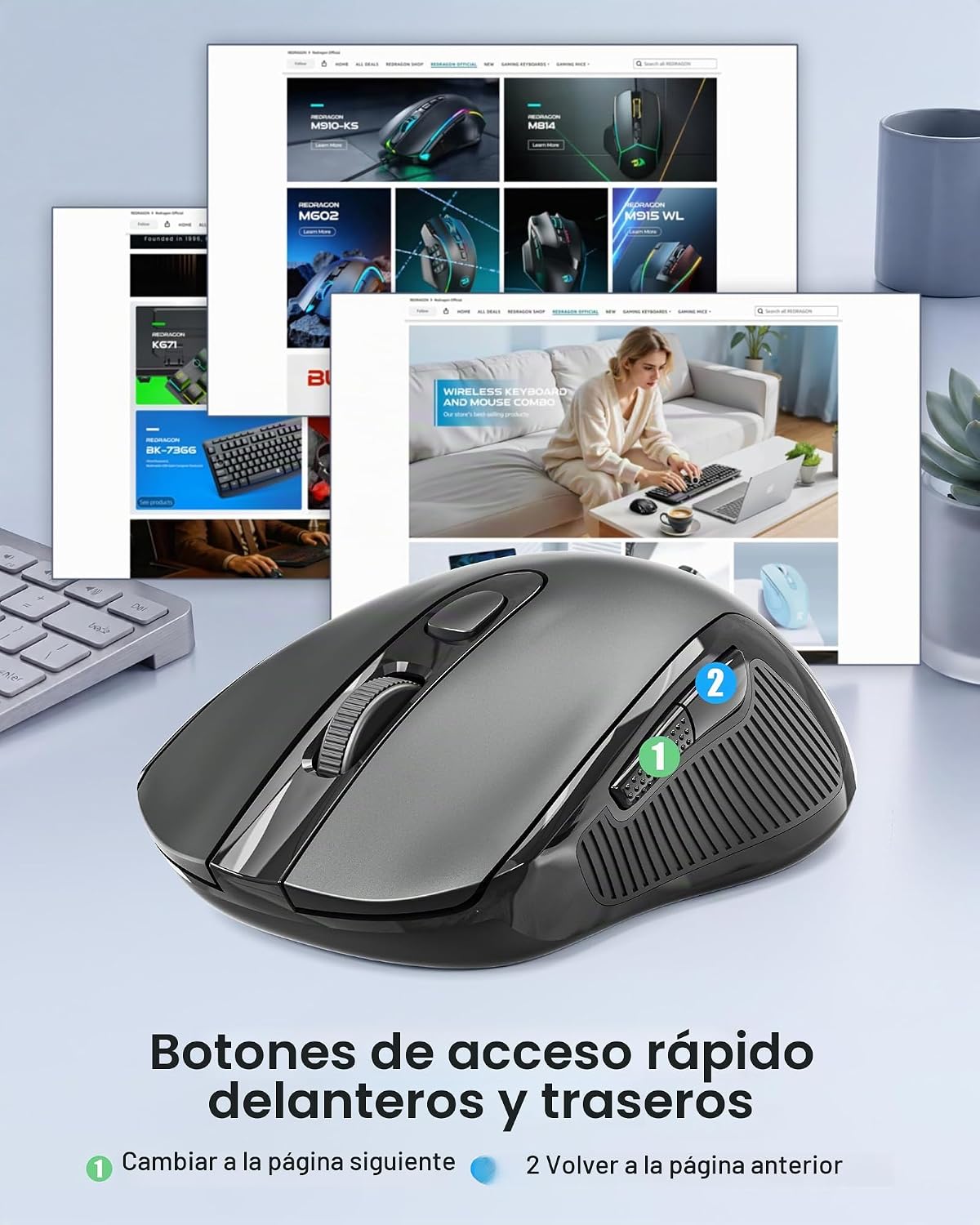 Redragon Ratón inalámbrico BT&amp; 2.4GHz Modo dual - Máximo 4000 D...