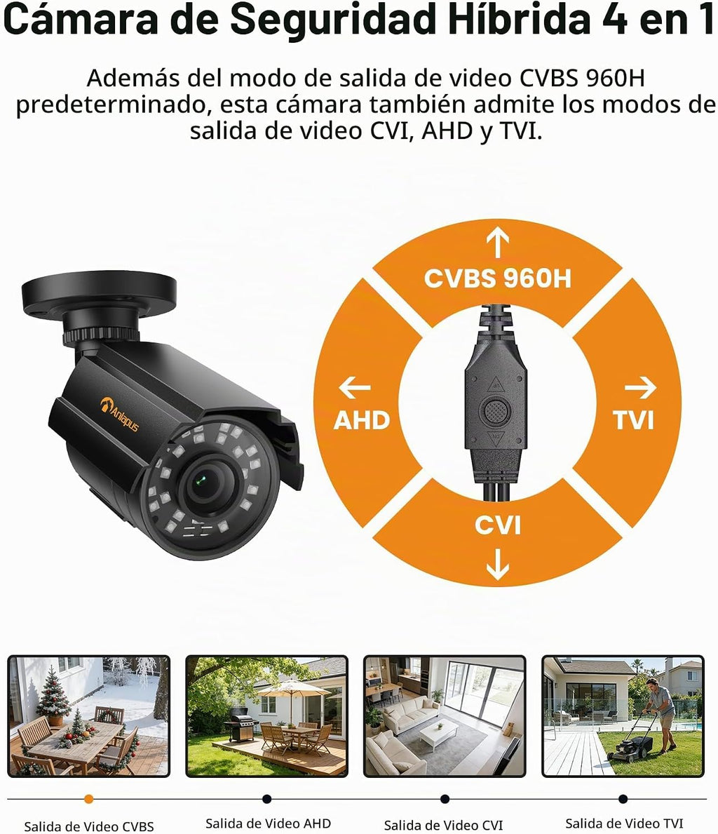 Anlapus Cámara de seguridad híbrida 4 en 1 de 1080P, HD TVI\/CVI\/A...