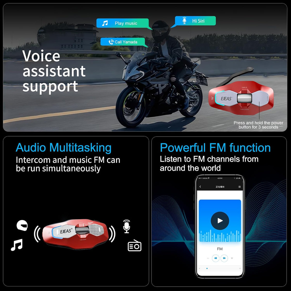 iSunergy X10 - Auriculares Bluetooth para casco de motocicleta, int...