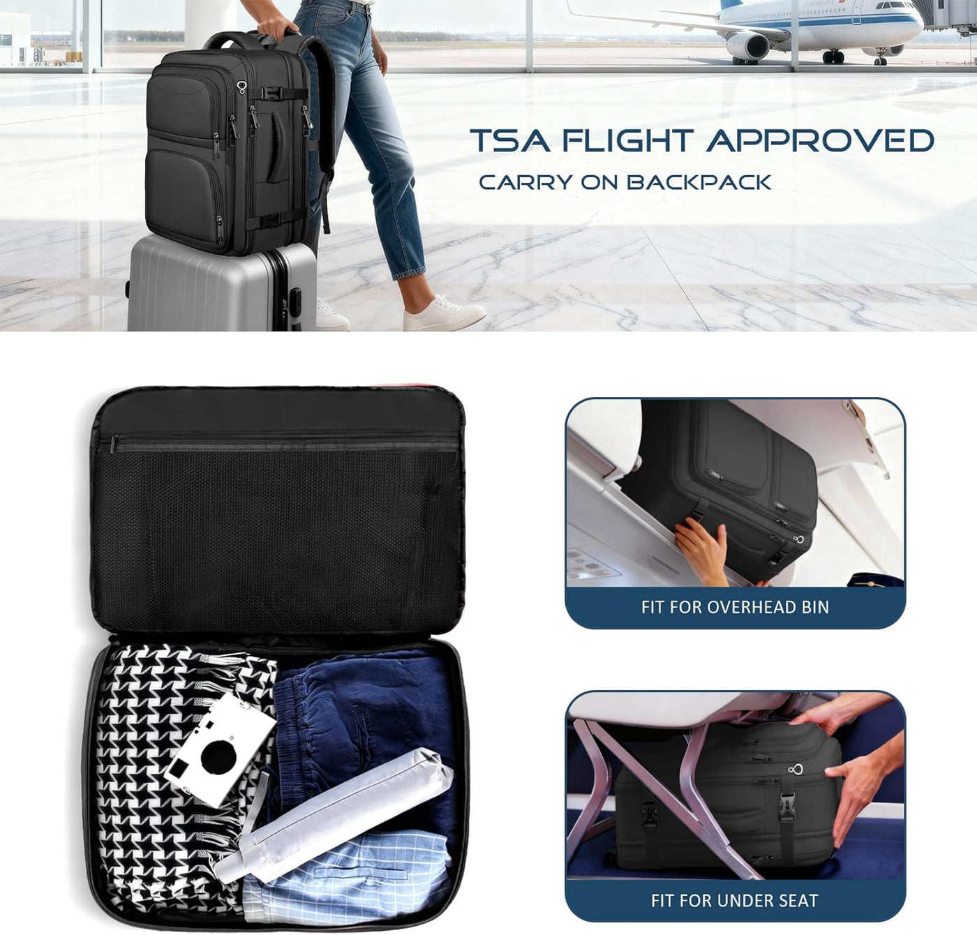 Fxcelets Mochila de viaje para hombres, mochila de mano aprobada po...