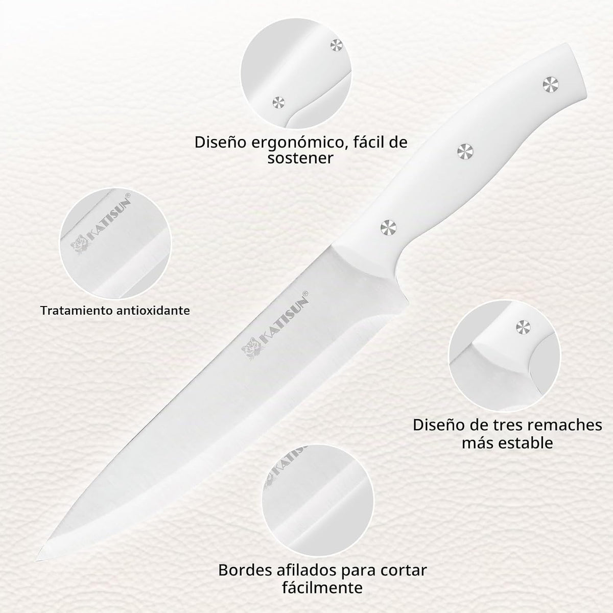 KATISUN Juego de cuchillos de cocina blancos de 15 piezas con piedr...