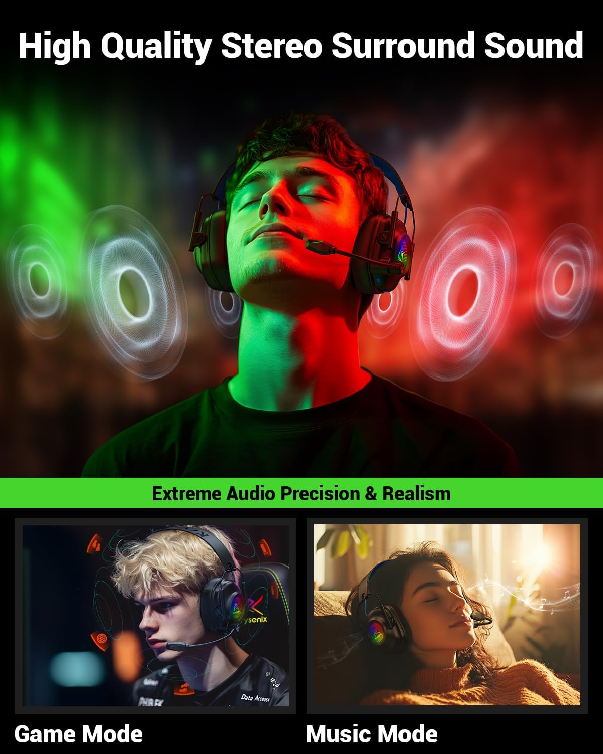 Auriculares inalámbricos para juegos Krysenix con micrófono con can...