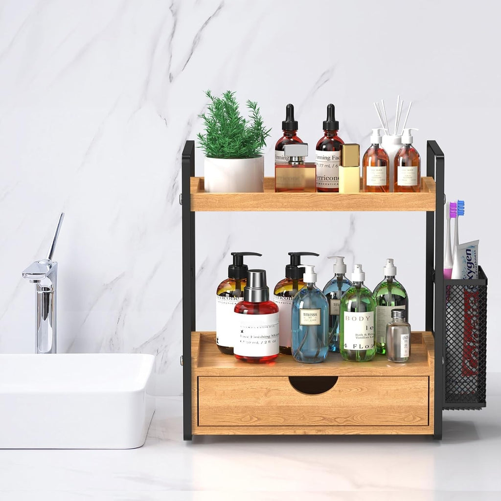 LEMIKKLE Organizador de encimera de baño con cajón y cesta, organiz...