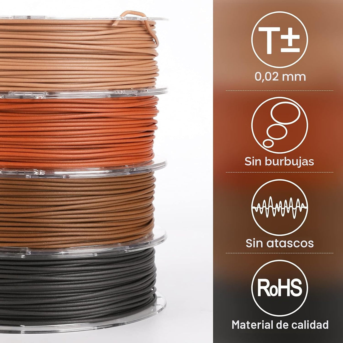 AMOLEN Filamento PLA de madera para impresora 3D, color nogal, cere...