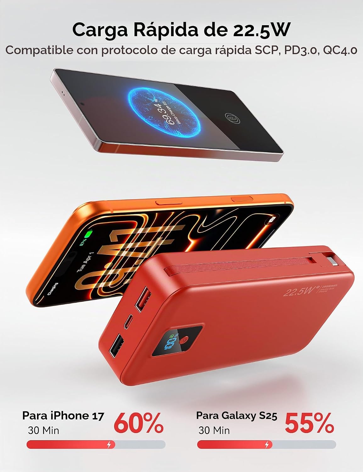 Rngsnoy Cargador Portátil 20000mAh 22.5W w\/Cable incorporado y enc...