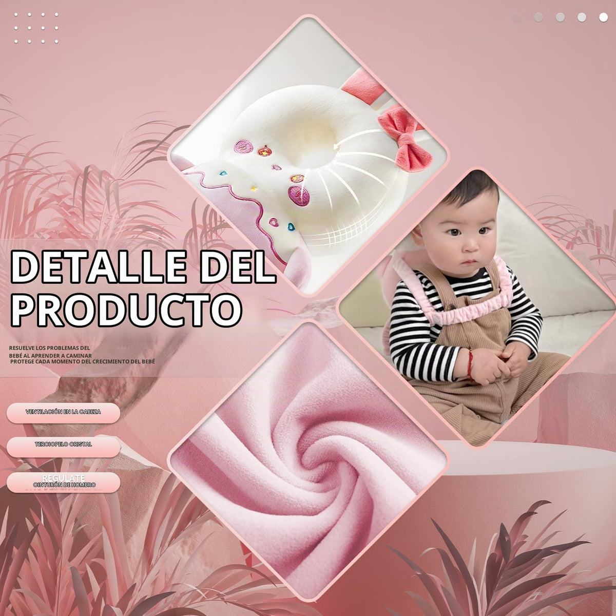 Protector de cabeza de bebé, mochila ajustable para protección de c...