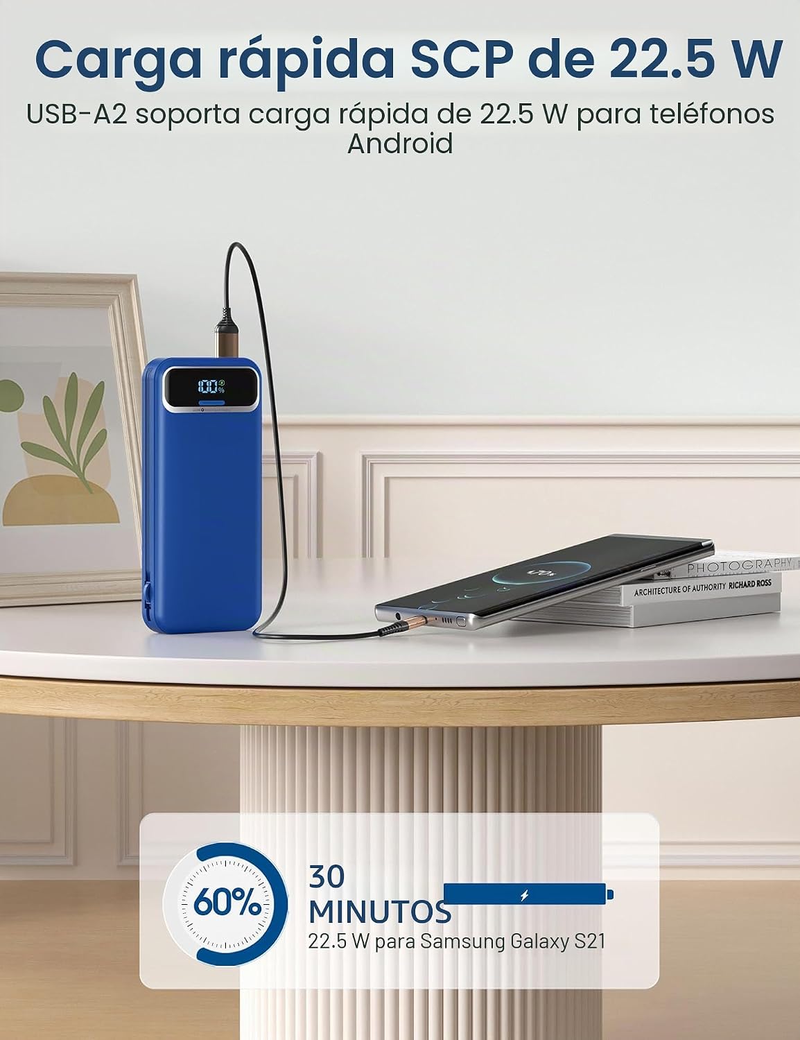 Cargador portátil aonidi de 12000 mAh con cables integrados y enchu...