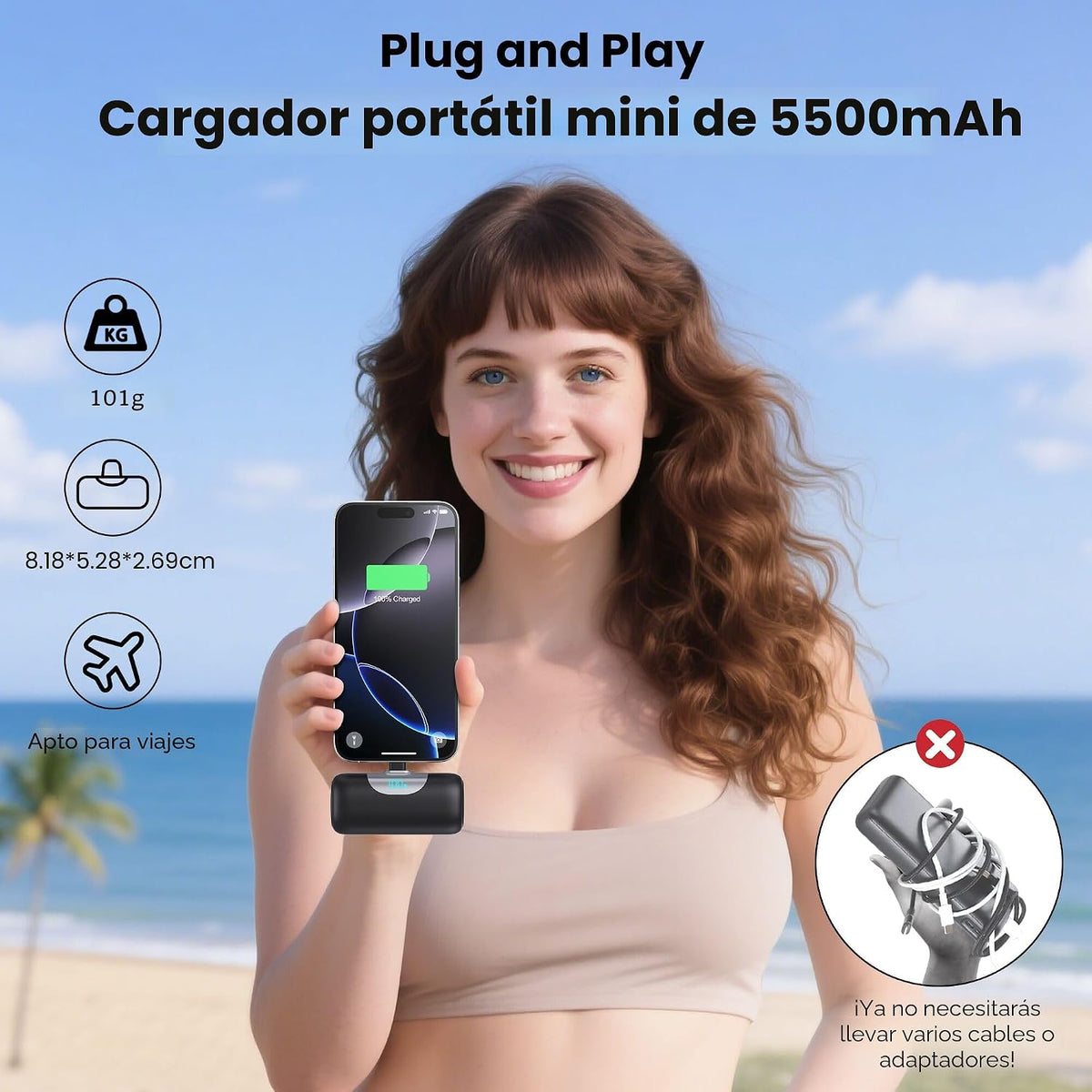 HETP Mini cargador portátil USB C, batería de carga rápida PD de 55...