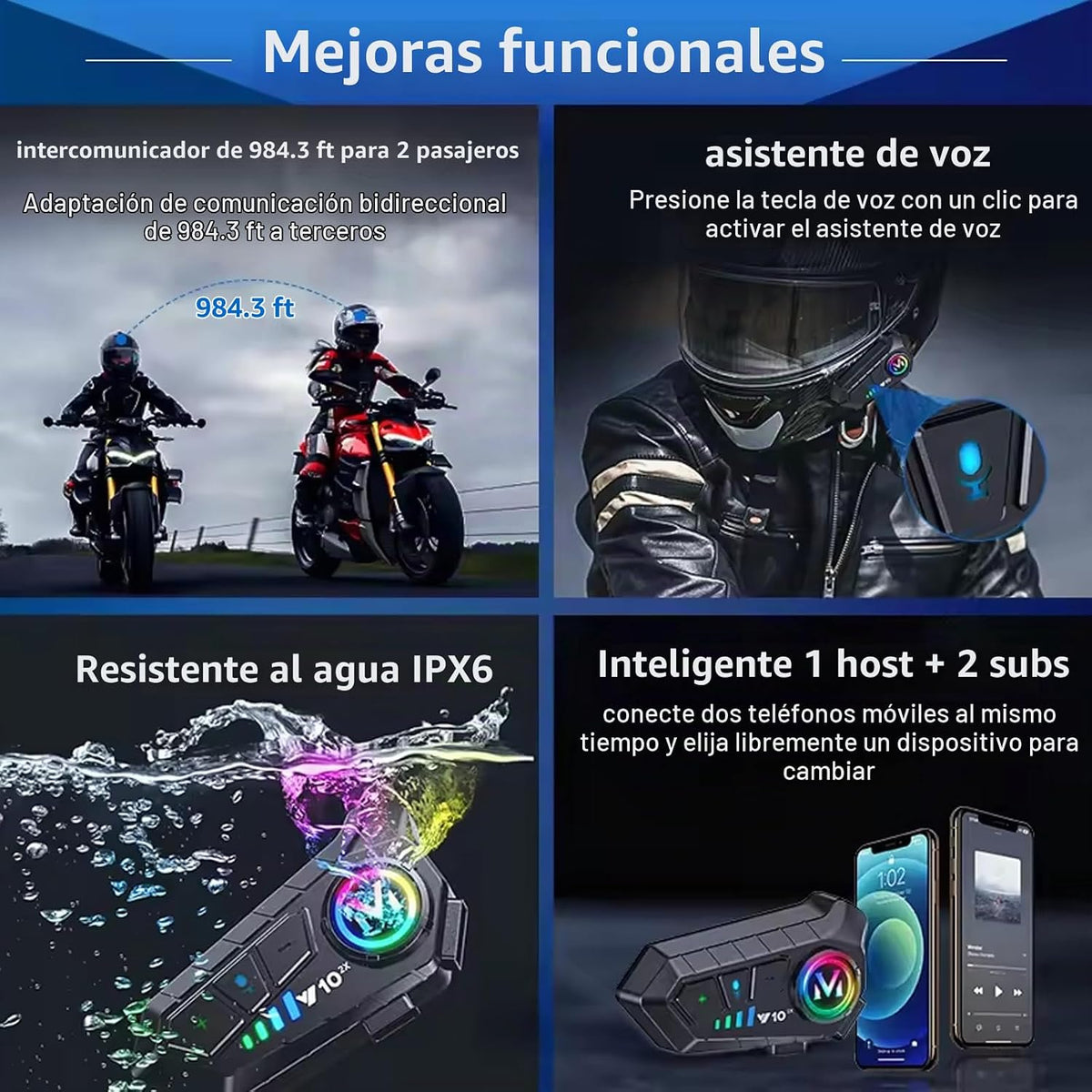 Casco de motocicleta, intercomunicador Bluetooth IP65, resistente a...