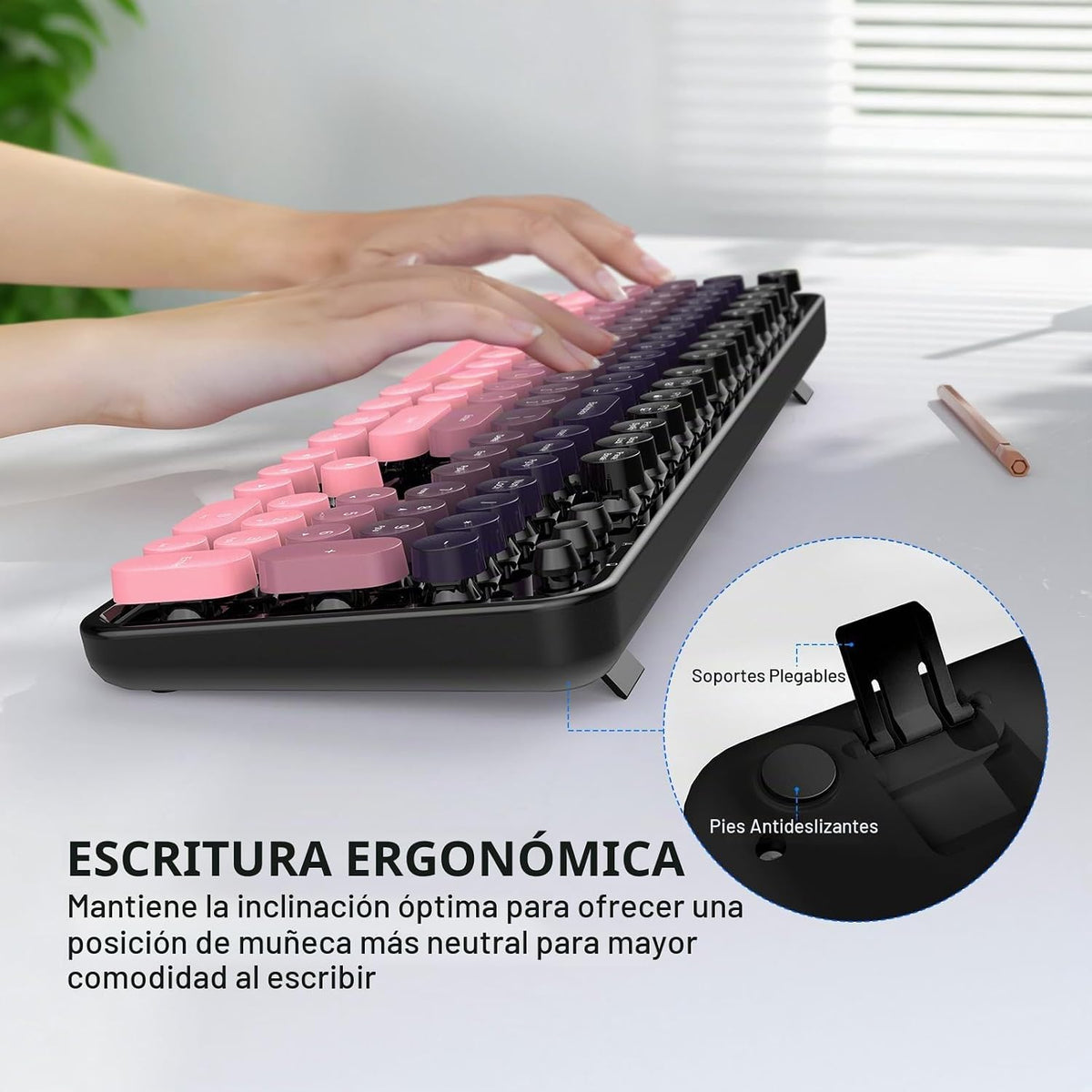 MOFII Combo de teclado y mouse inalámbricos, teclado redondo retro...