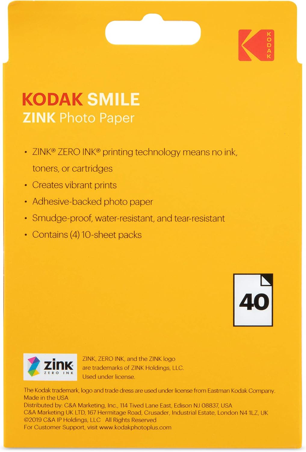 Kodak - Papel fotográfico con impresión Zink de alta calidad de 3.5...