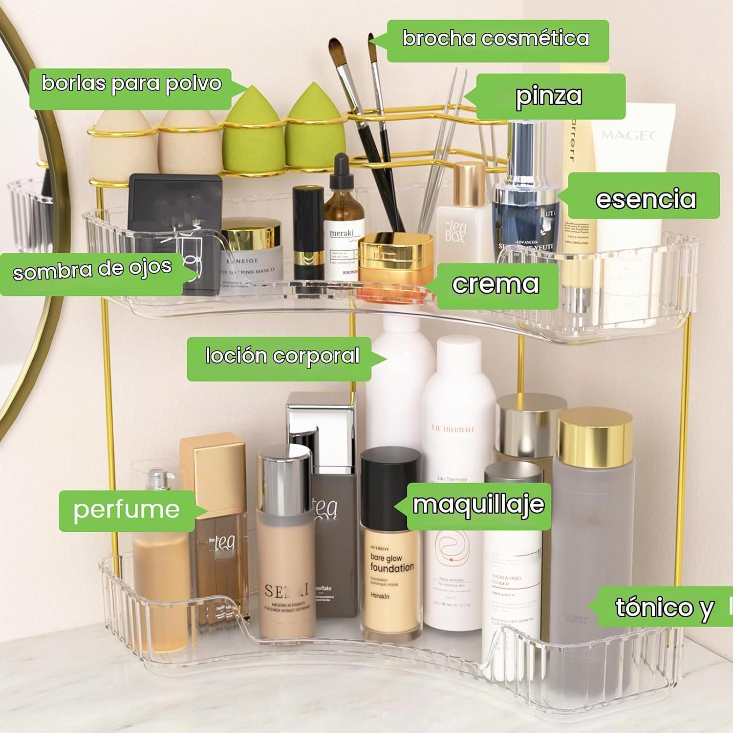 NATURE'S SOURCE Organizador de maquillaje para tocador, organiz...