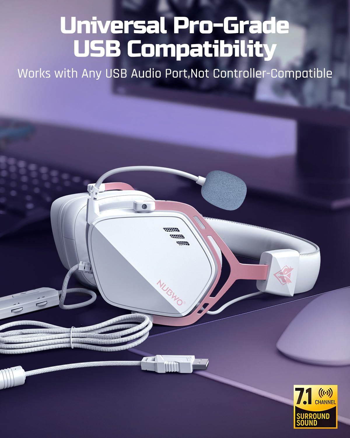 NUBWO HG03 USB-A - Auriculares para juegos con sonido envolvente 7....