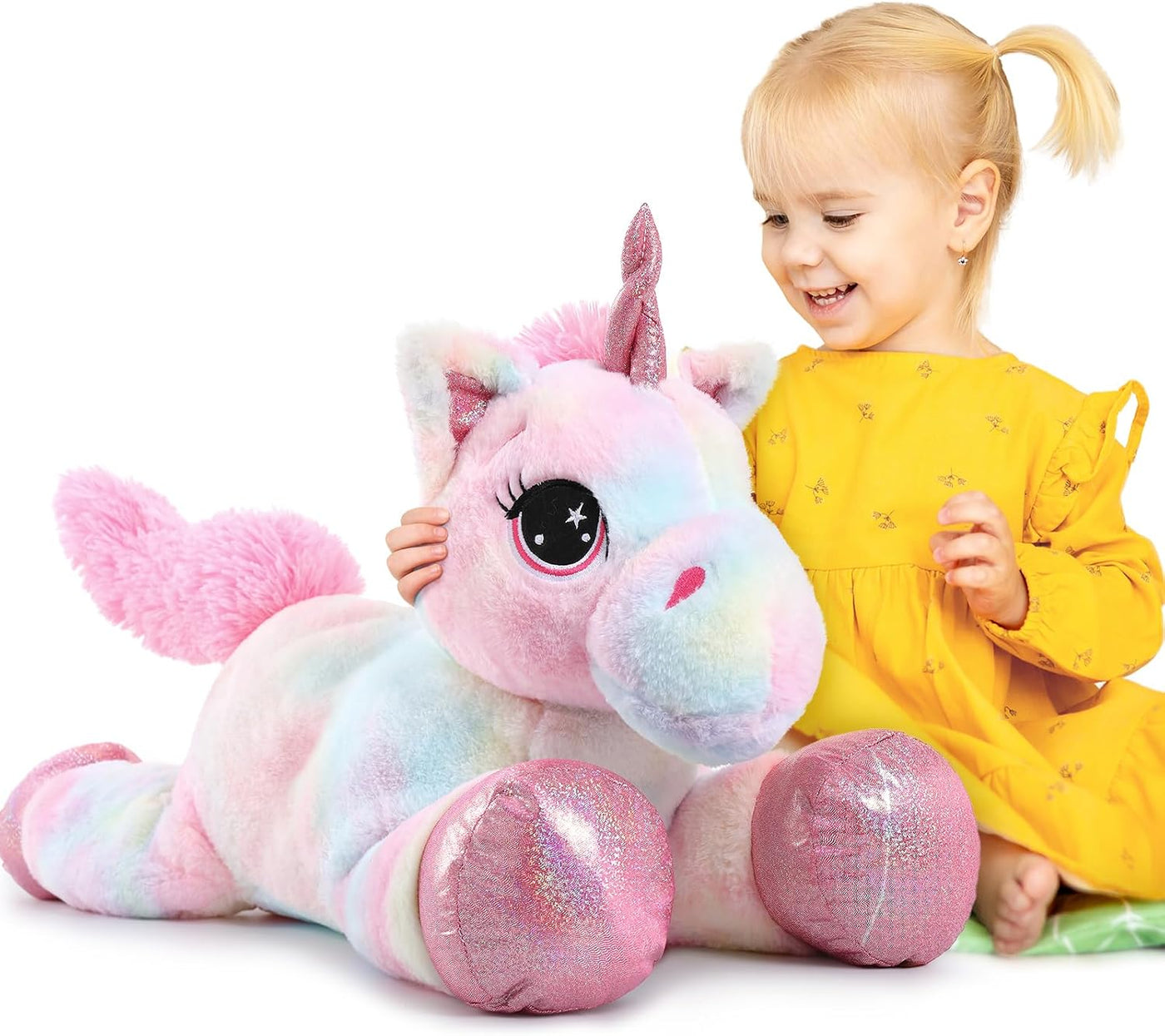 Muiteiur Peluche de unicornio rosa de 31.6 pulgadas, unicornio de p...