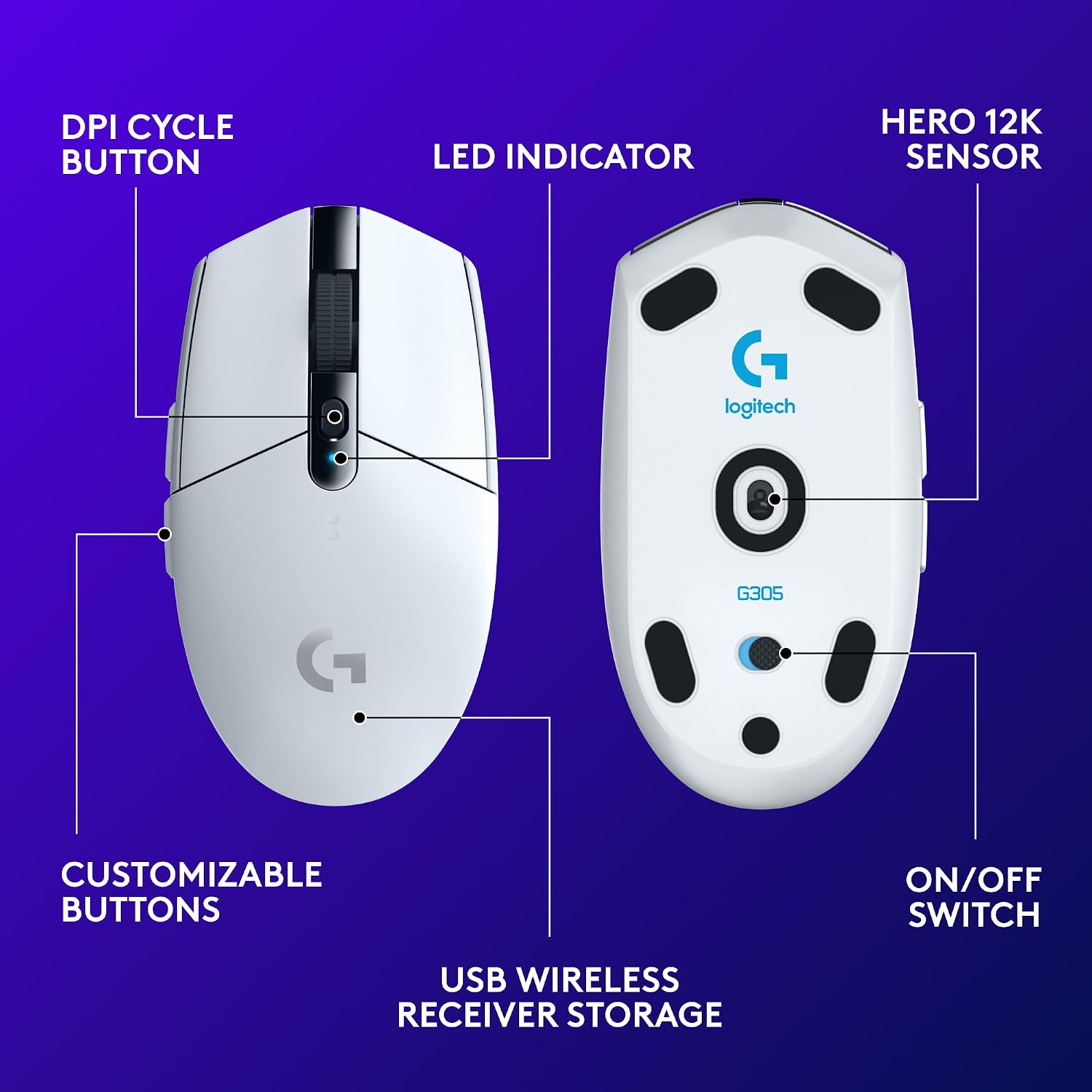 Ratón inalámbrico para juegos Logitech G305 Lightspeed - Blanco | 1...