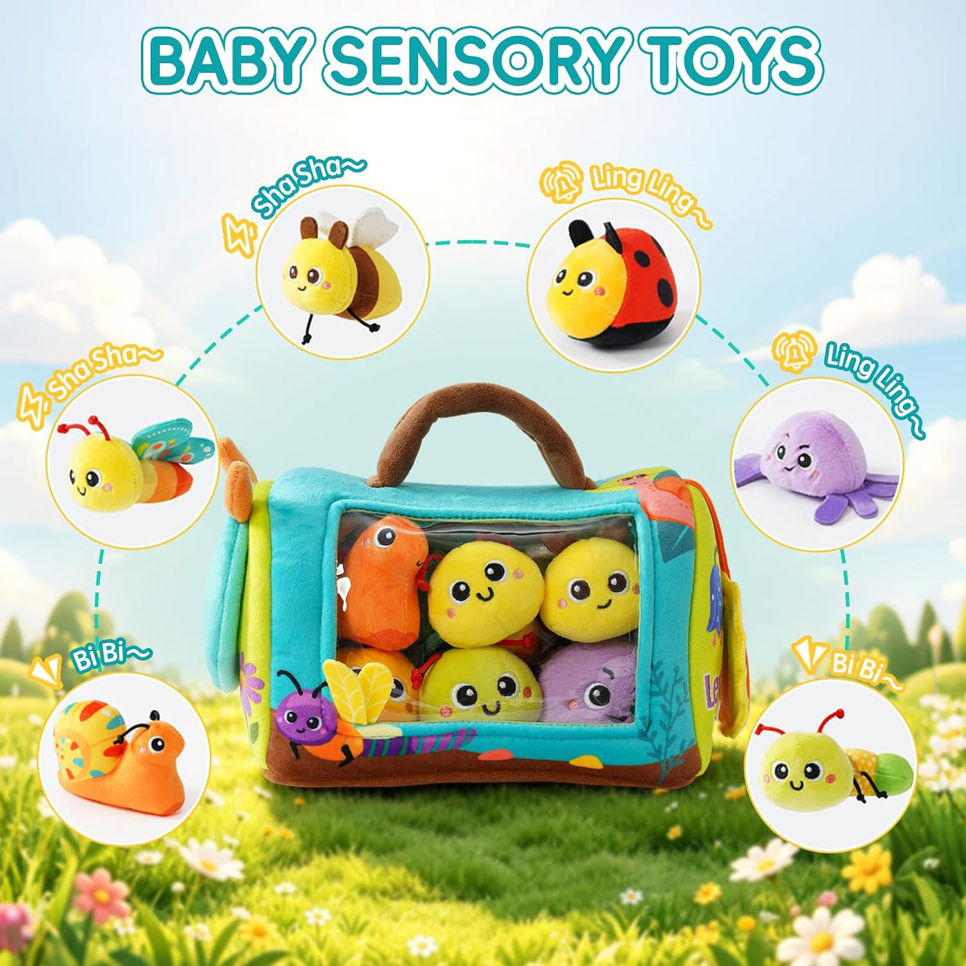 obnobm Insect House - Juego de juguetes de peluche con sonajero, ch...