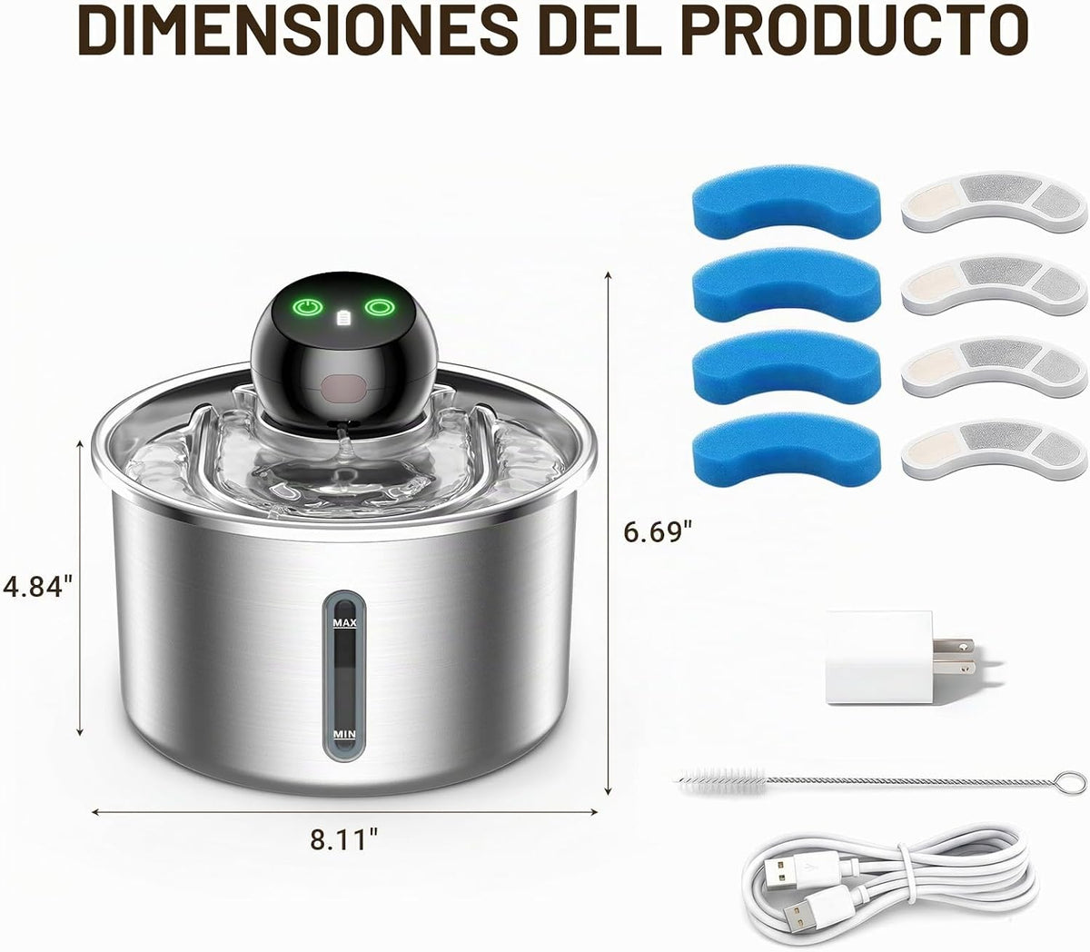 Fuente de agua inalámbrica para gatos de 3 litros\/101 onzas, fuent...