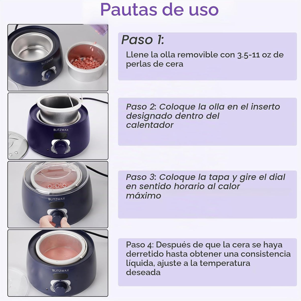 BLITZWAX Olla de cera individual, calentador de cera dura para cara...