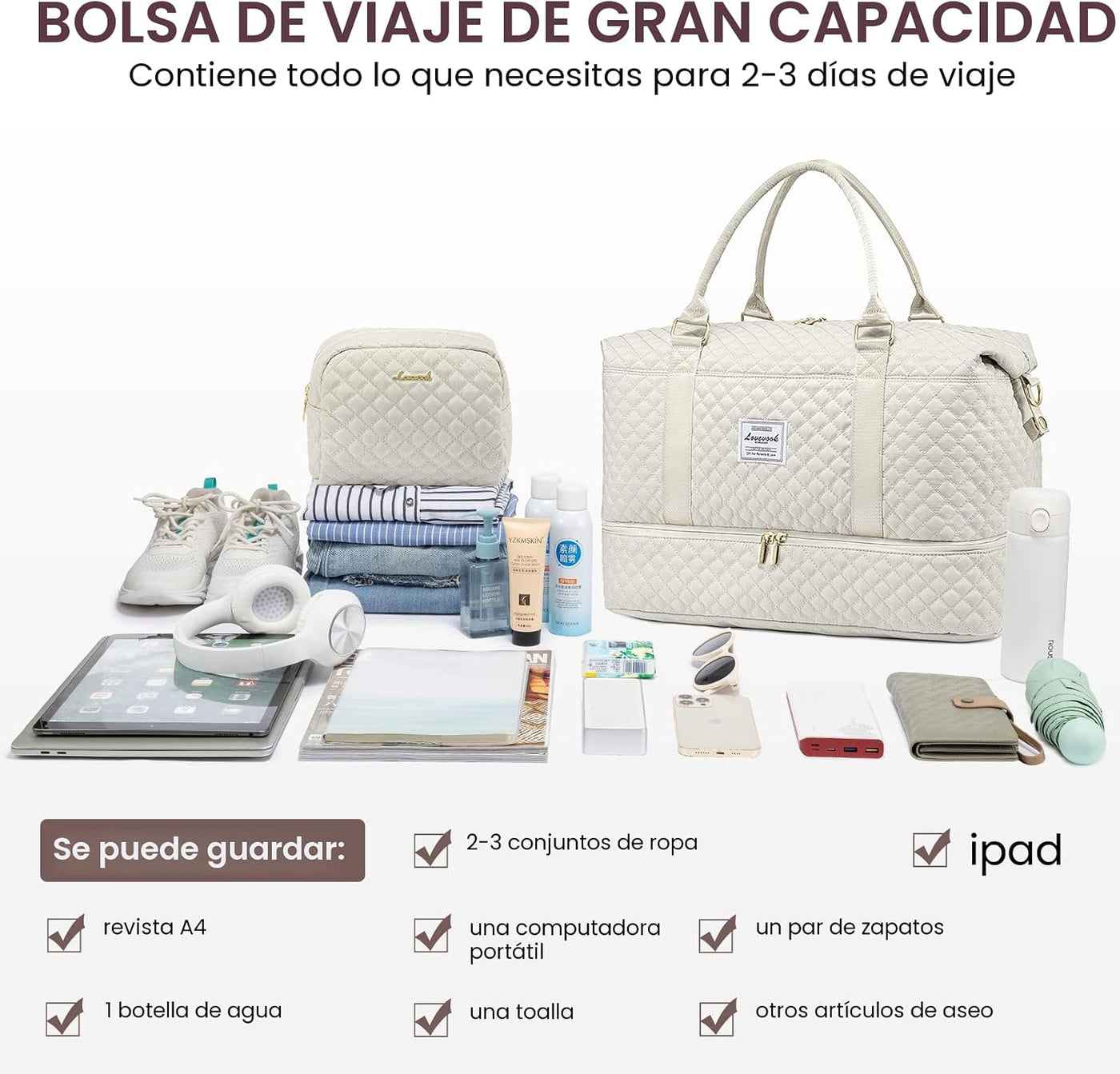 LOVEVOOK Bolsa de lona de viaje, para mujer con compartimento para...