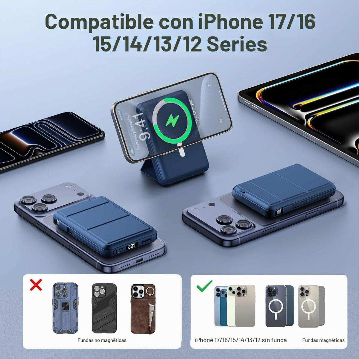 Azmuth para cargador portátil MagSafe, banco de energía magnético d...