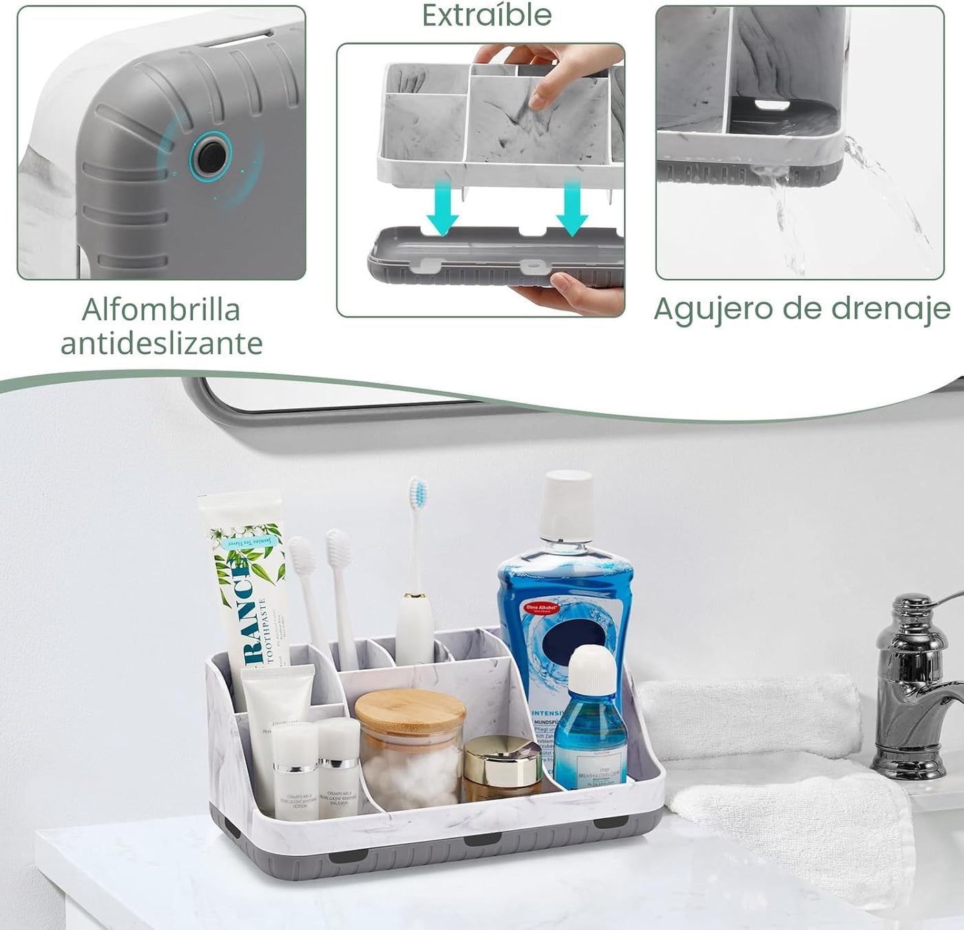GFWARE Organizador de Encimera de Baño de Mármol - Soporte Desmonta...