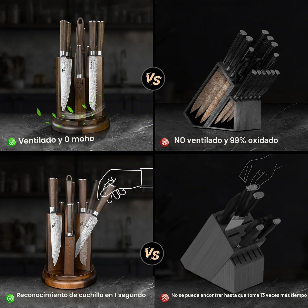 SYOKAMI Juego de cuchillos de cocina con bloque magnético y afilado...