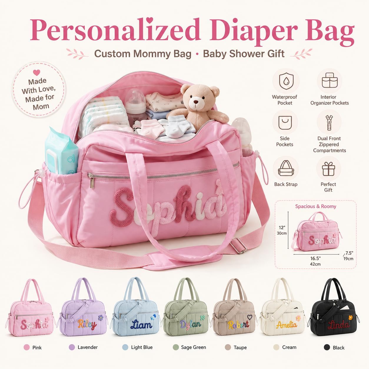 Bolso de pañales personalizado Tote Bolsas de hospital grandes con...