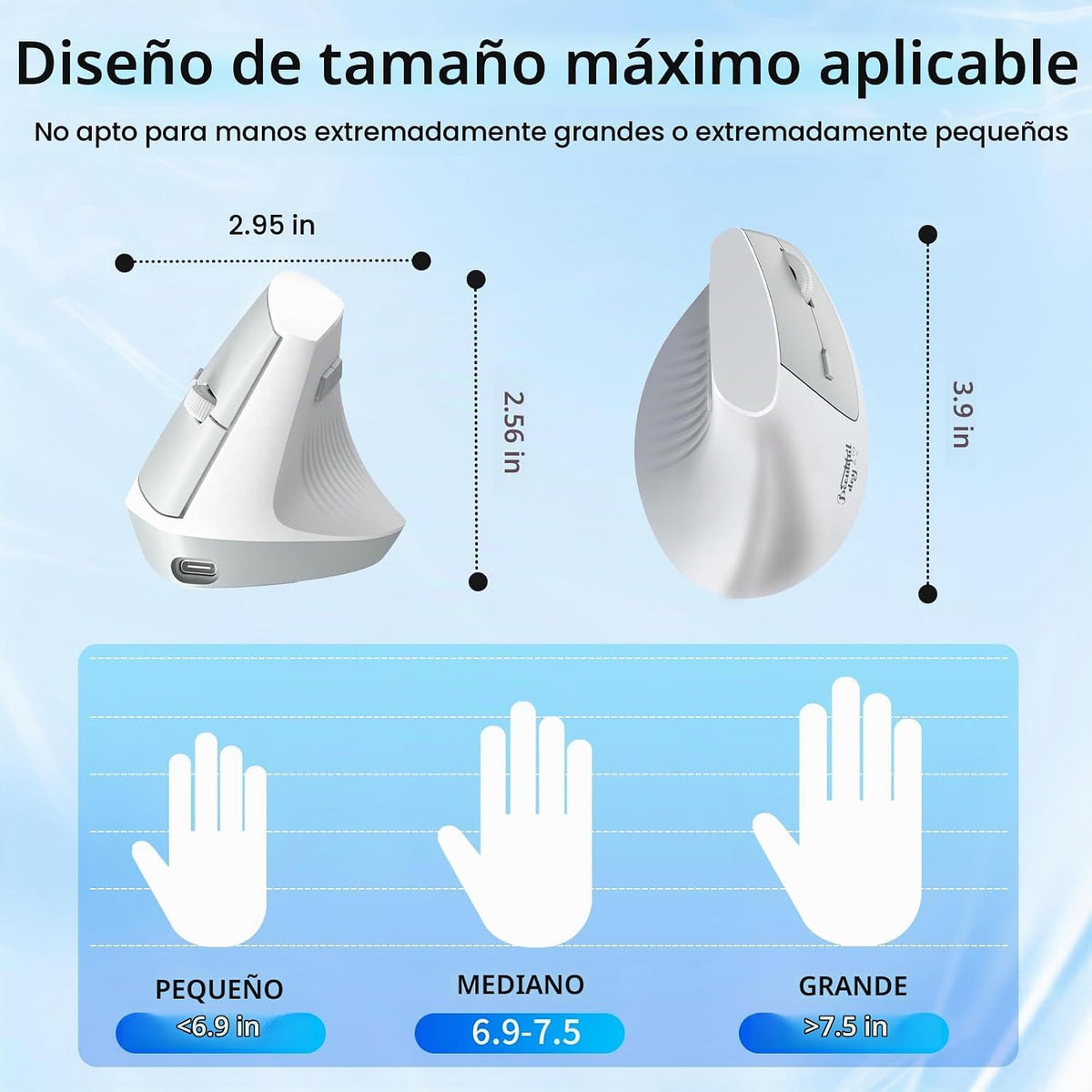 Ratón ergonómico, mouse vertical inalámbrico Bluetooth, recargable,...