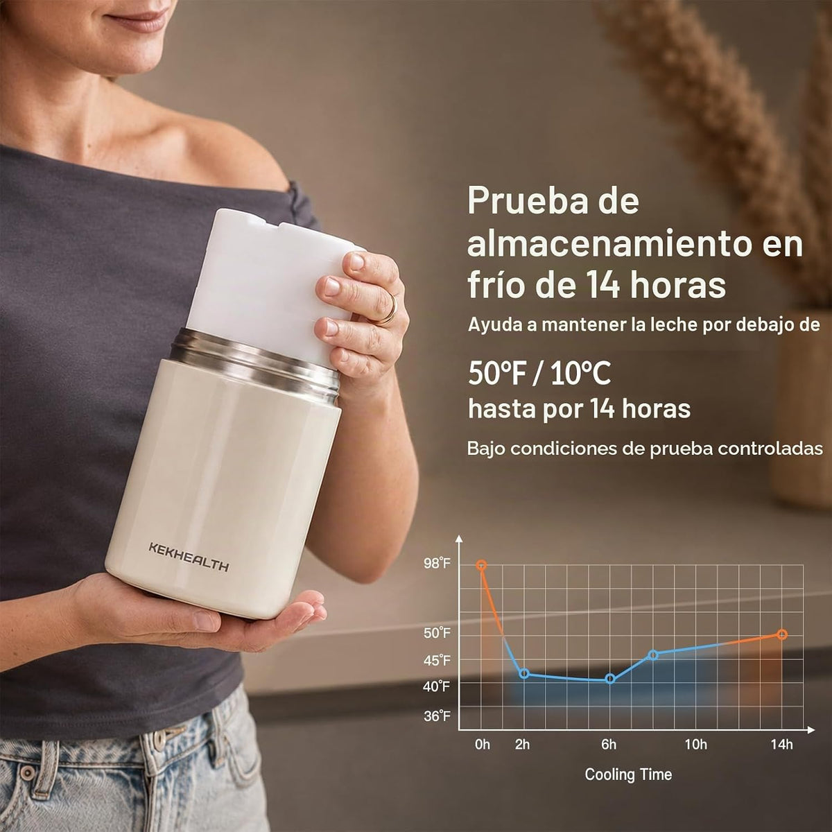 KEKHEALTH Enfriador de leche materna de acero inoxidable de 11 onza...