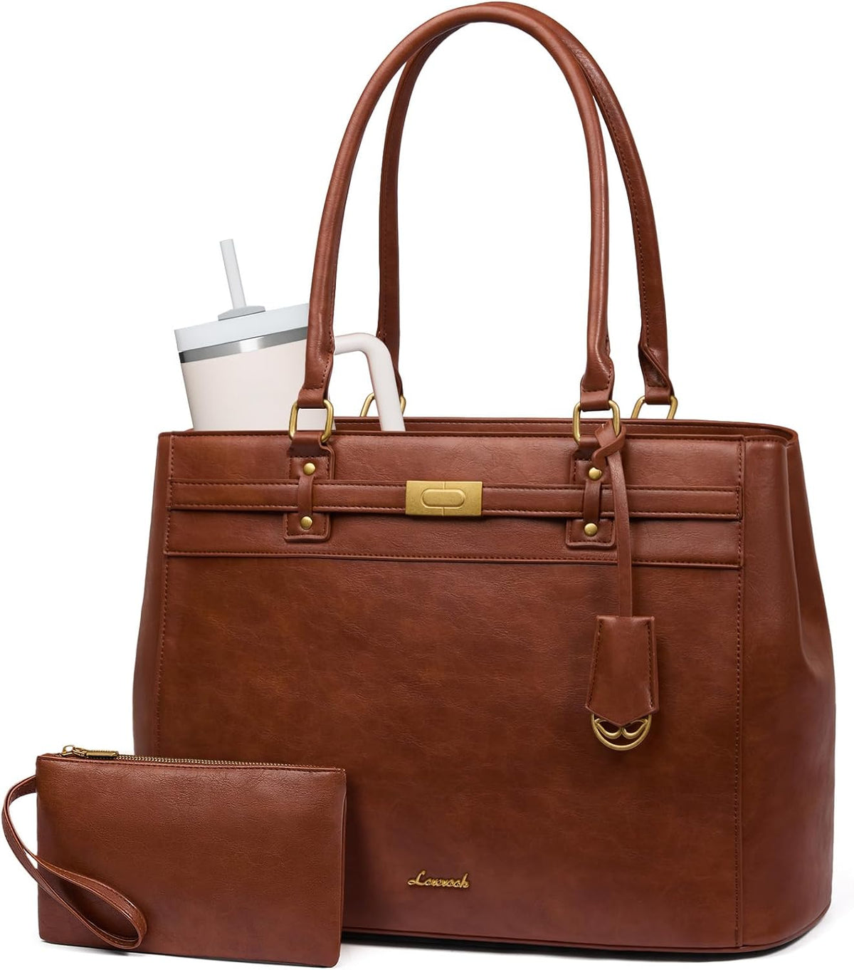 LOVEVOOK Bolsa de mano para laptop para mujer, bolsa de cuero imper...