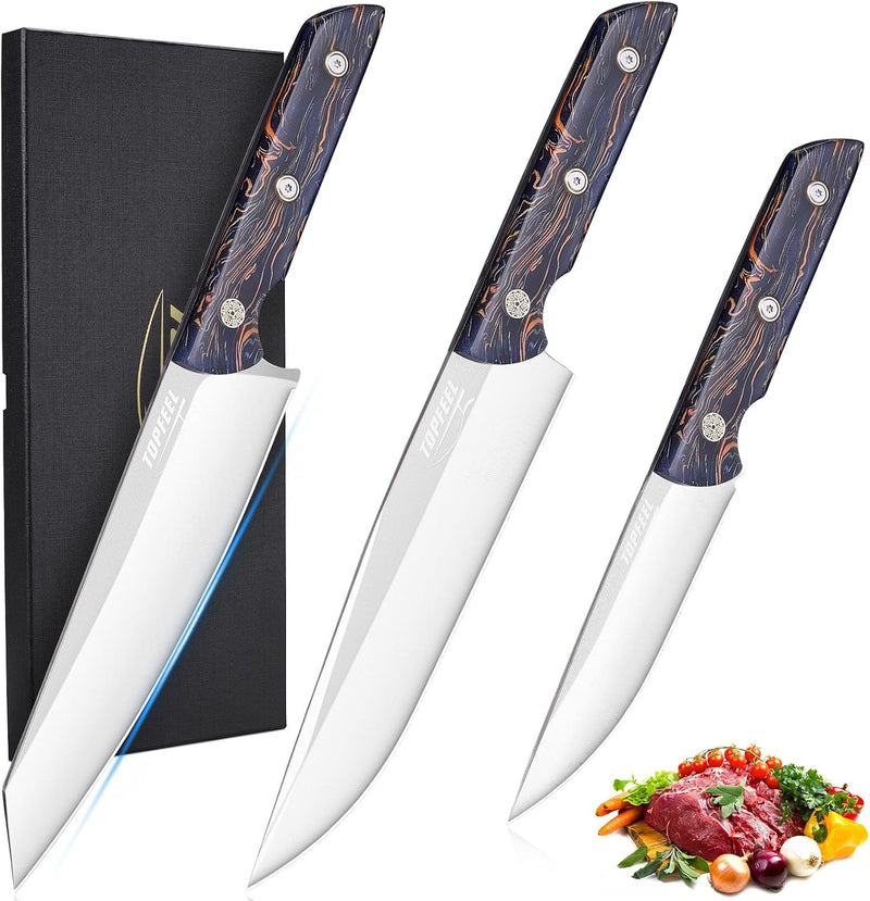 Topfeel - Juego de cuchillos de cocina de 3 piezas, acero inoxidabl...