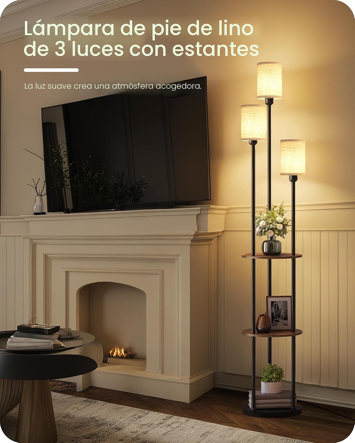 GOEBLESON Lámpara de pie de 180 cm con estantes, lámpara de pie mod...
