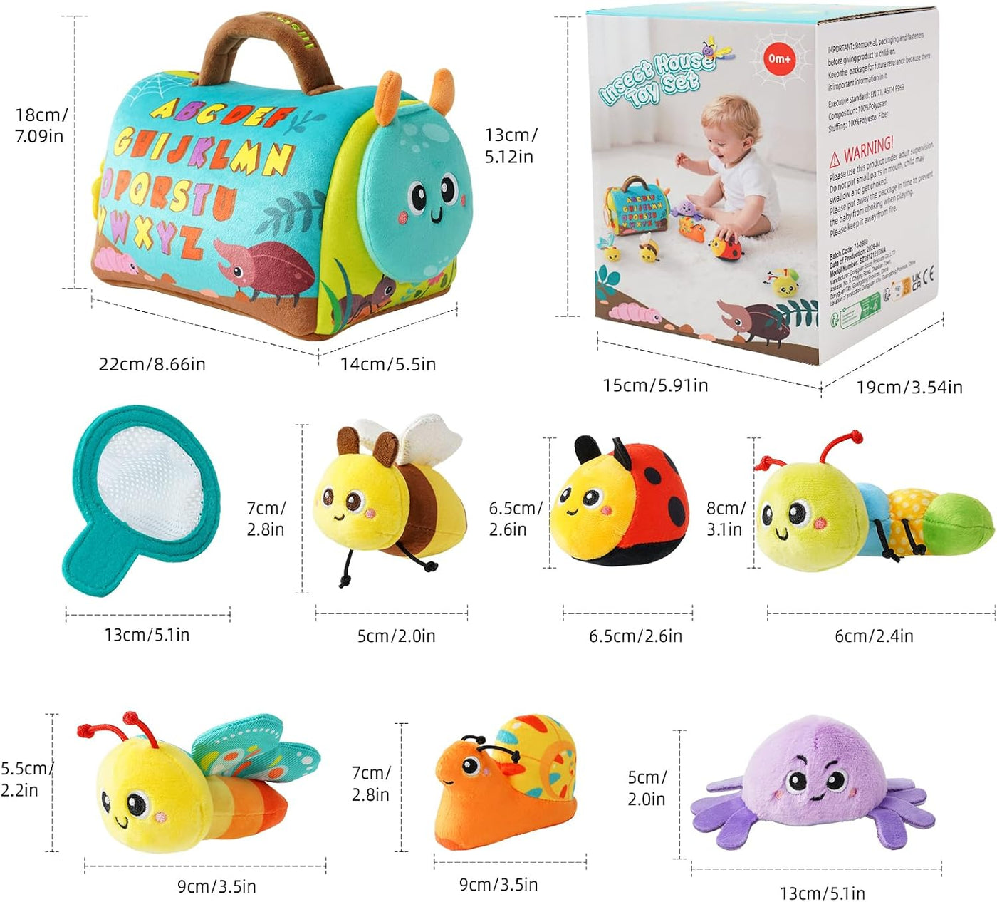 obnobm Insect House - Juego de juguetes de peluche con sonajero, ch...