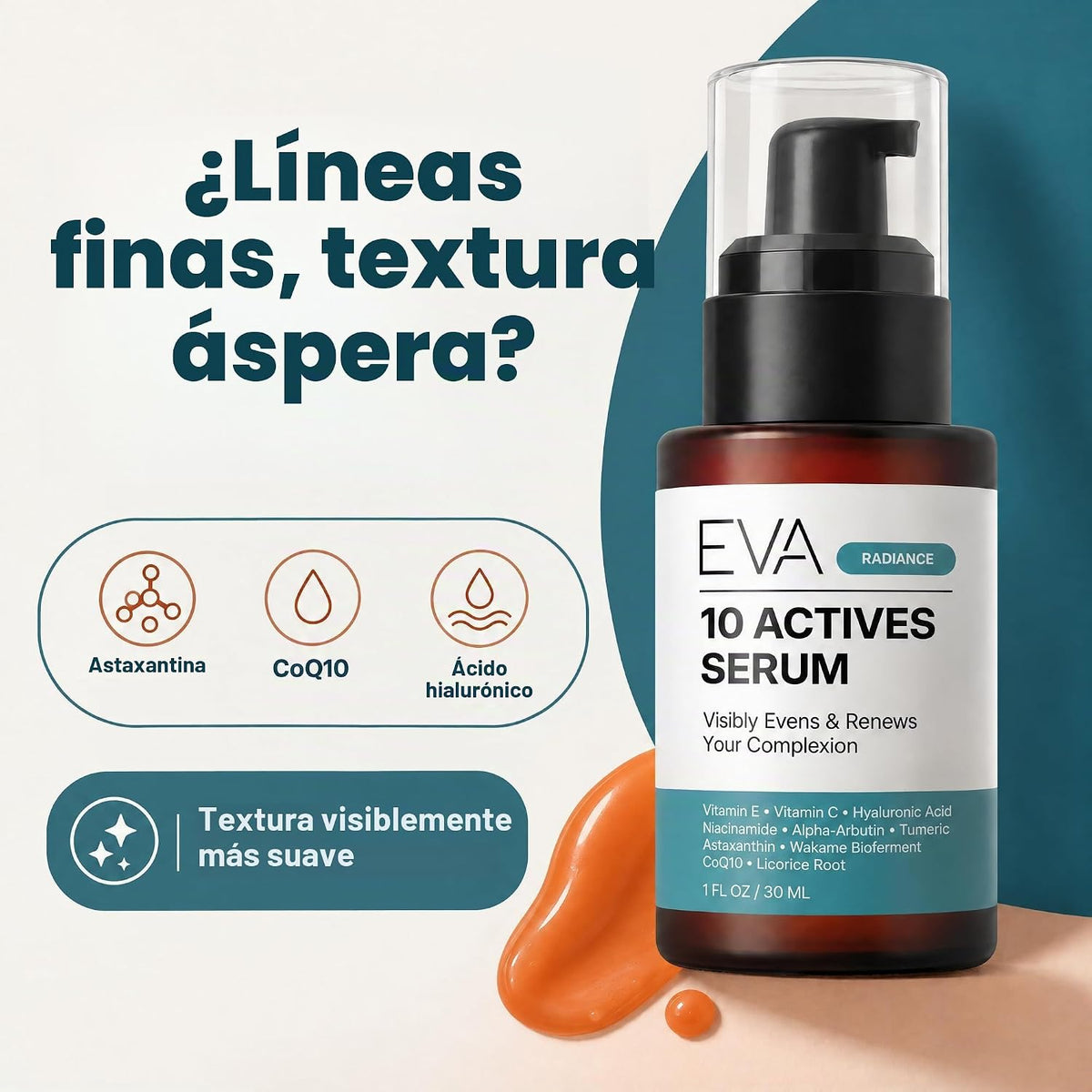 Eva Naturals Suero facial antienvejecimiento de 10 activos con vita...