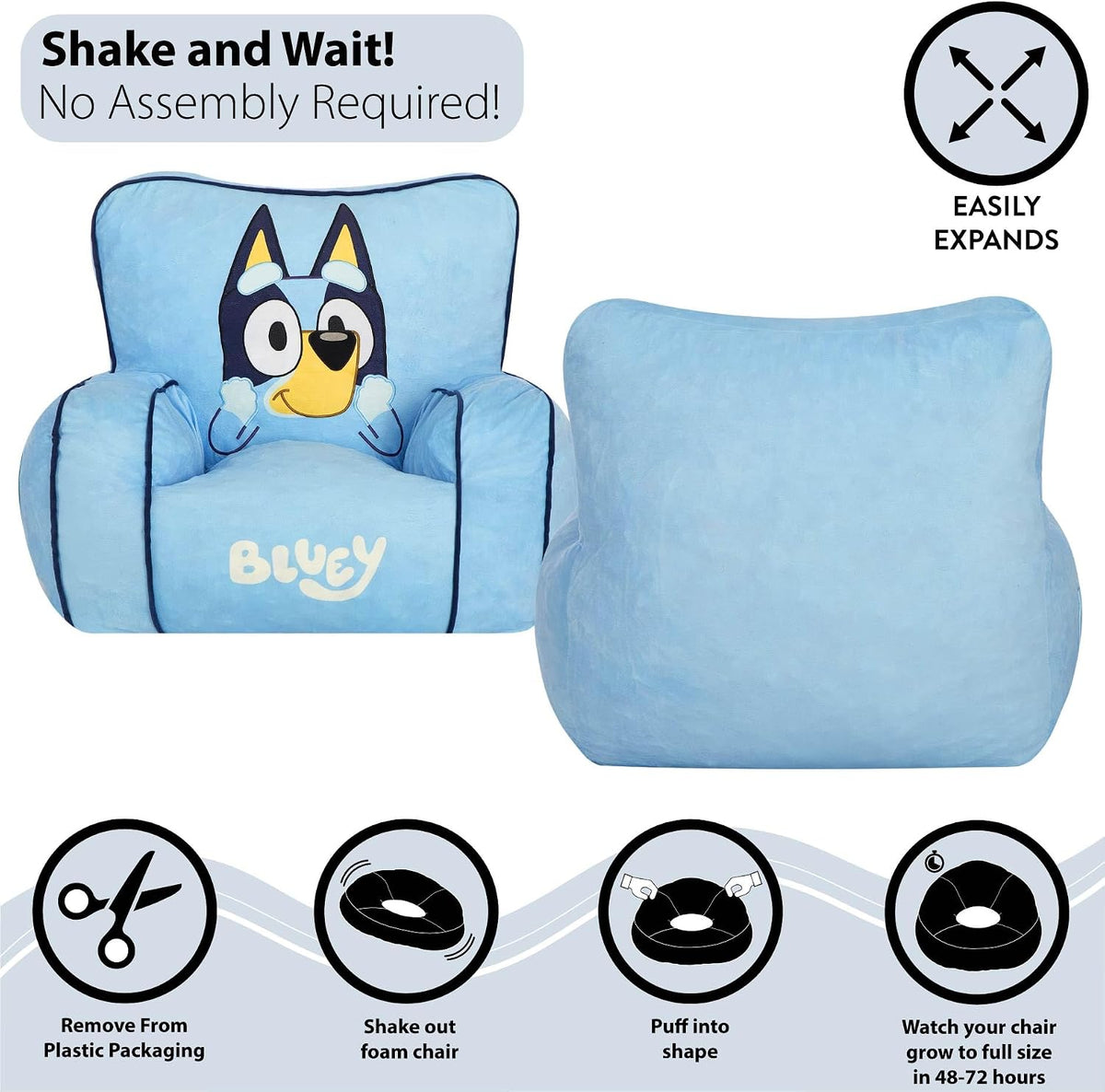 Idea Nuova Bluey - Puf relleno de espuma para niños, asiento de fel...