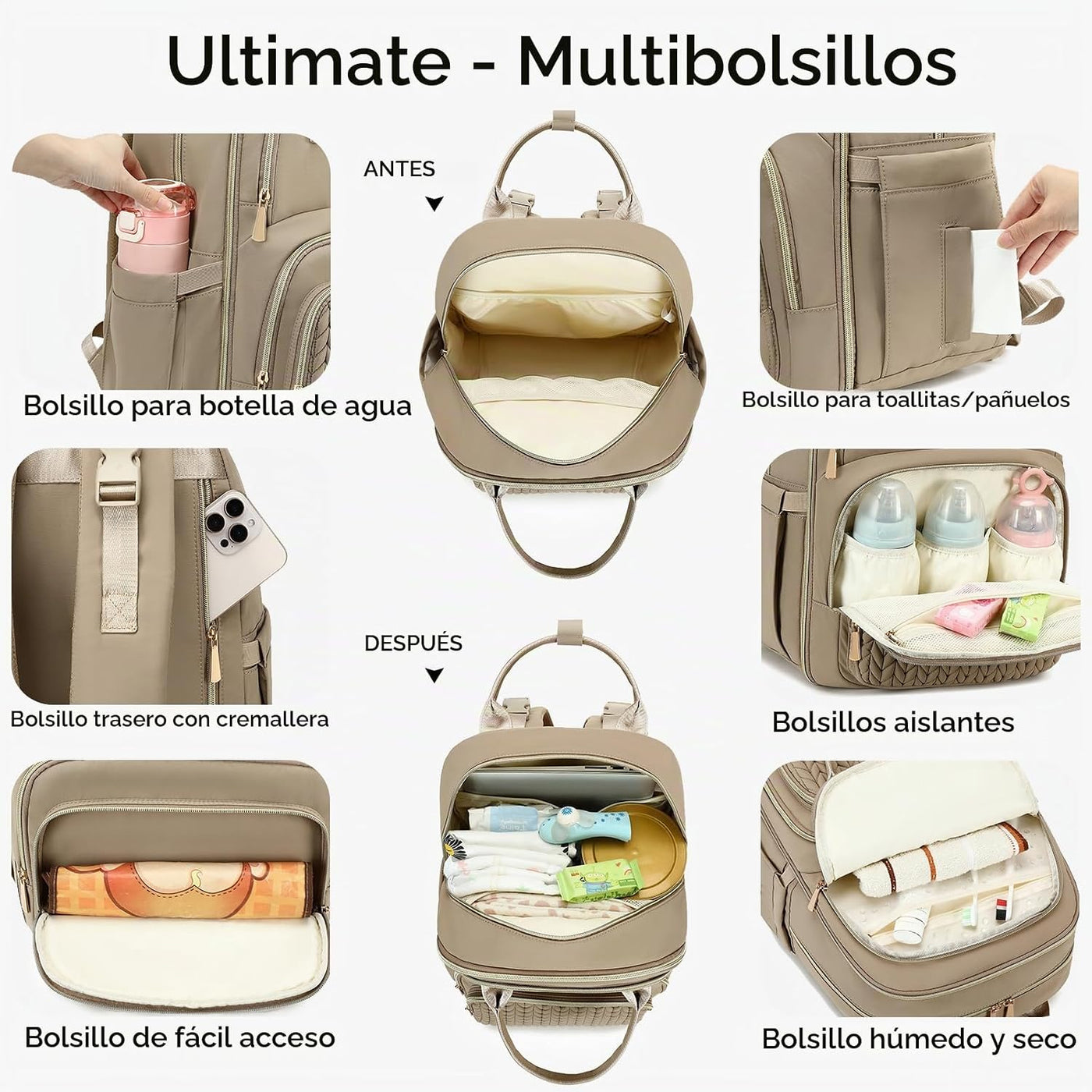 Mochila para pañales, grande, multifuncional, para niños, niñas y b...