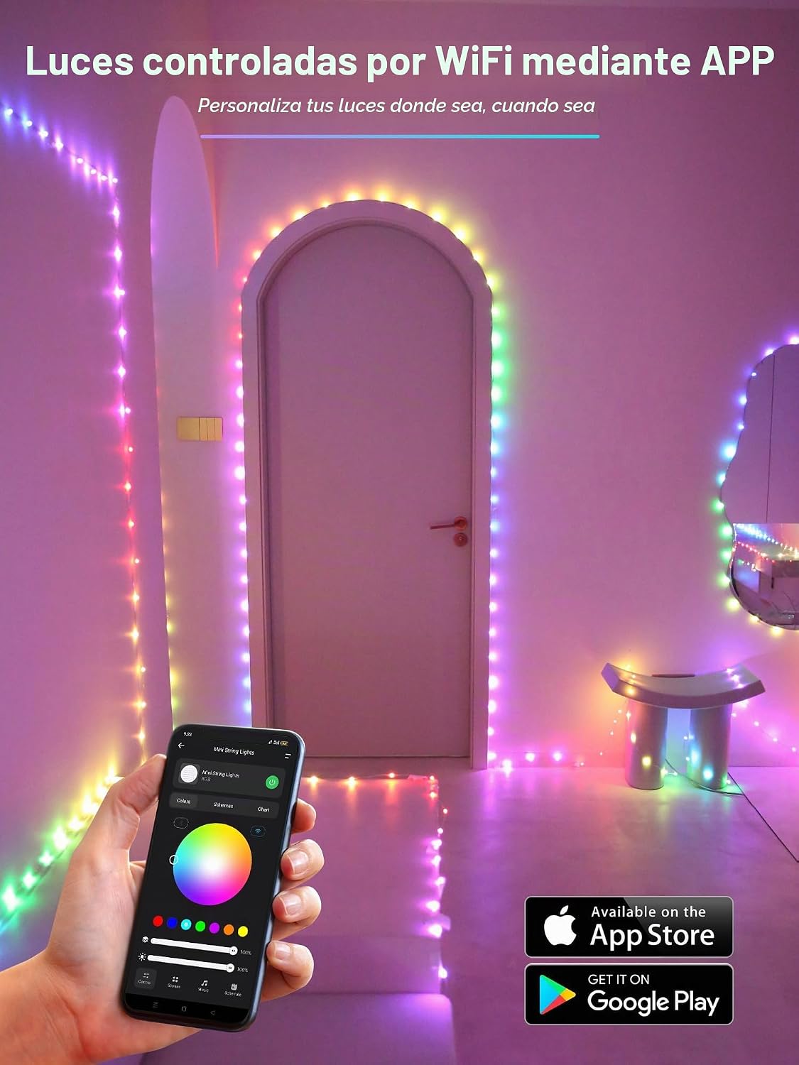Brizled - Guirnalda de luces inteligentes, 200 luces LED RGB de 66...
