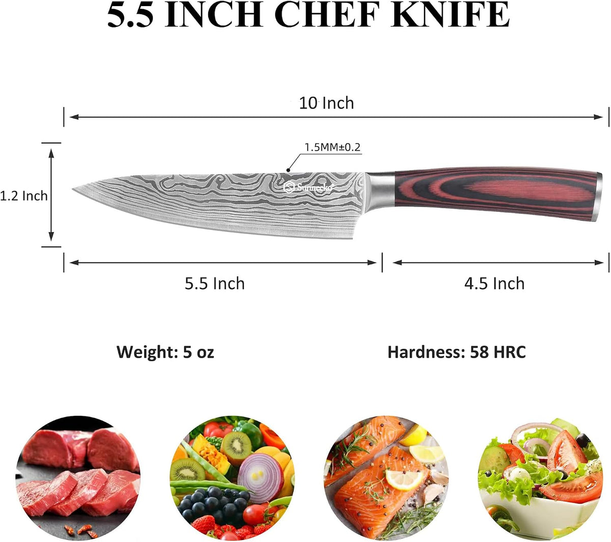 Sunnecko - Cuchillo pequeño de chef de 5.5 pulgadas, cuchillo utili...