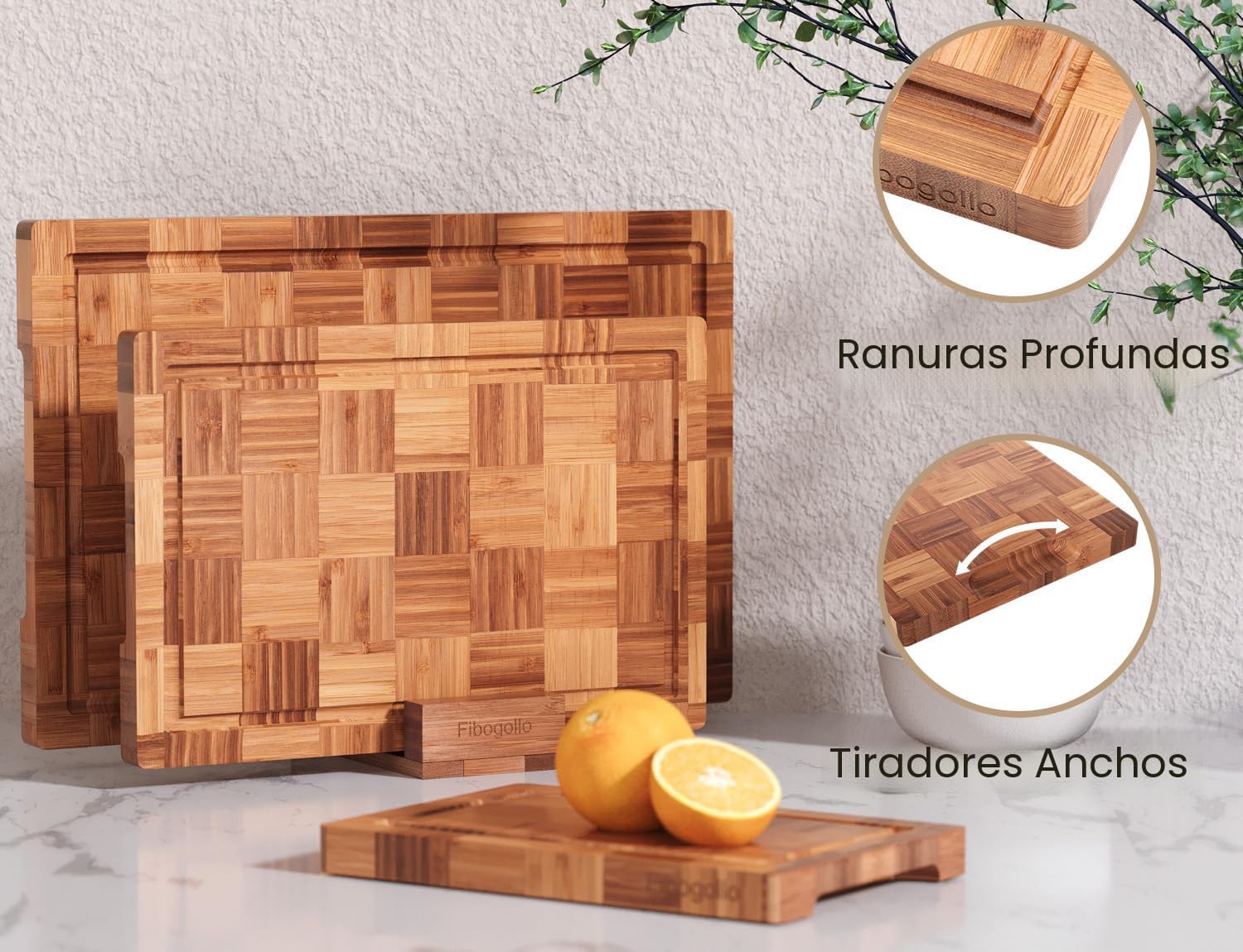 Fibogollo Tablas de Cortar de Bambú para Cocina, Juego de Tablas de...