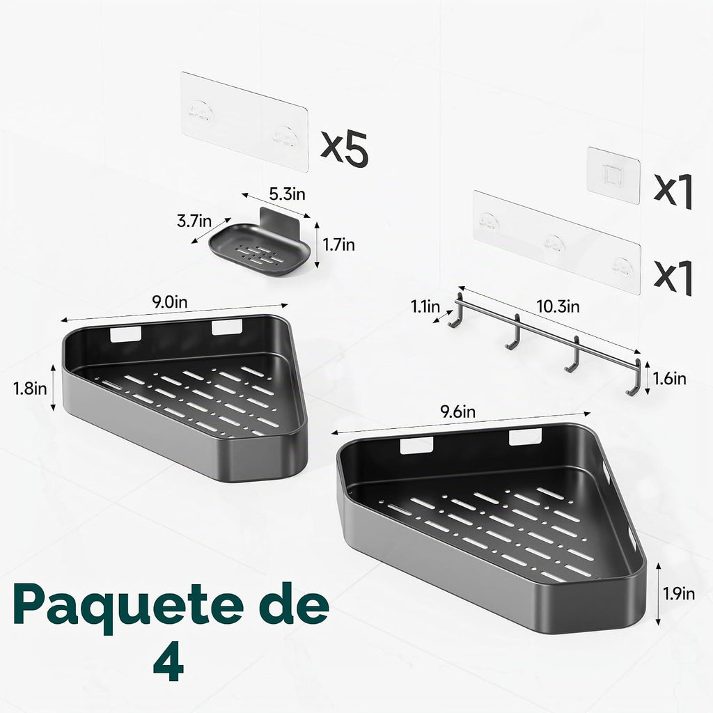 Veken Organizador de ducha esquinero de aluminio, paquete de 4, nun...